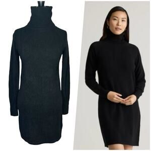Quince | Women | Black 100% Cashmere Minimalist Turtleneck Sweater Dress | Small